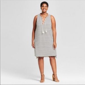 AVA & VIV STRIPED TANK DRESS SOITHWESTERN TRIM AT NECK WITH TASSLE TIE 3X